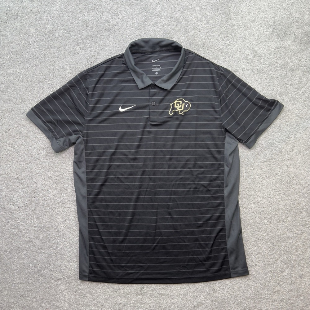 Nike Colorado Buffaloes Polo Shirt Men's L Dri-FIT Golf Striped Black Gray NCAA